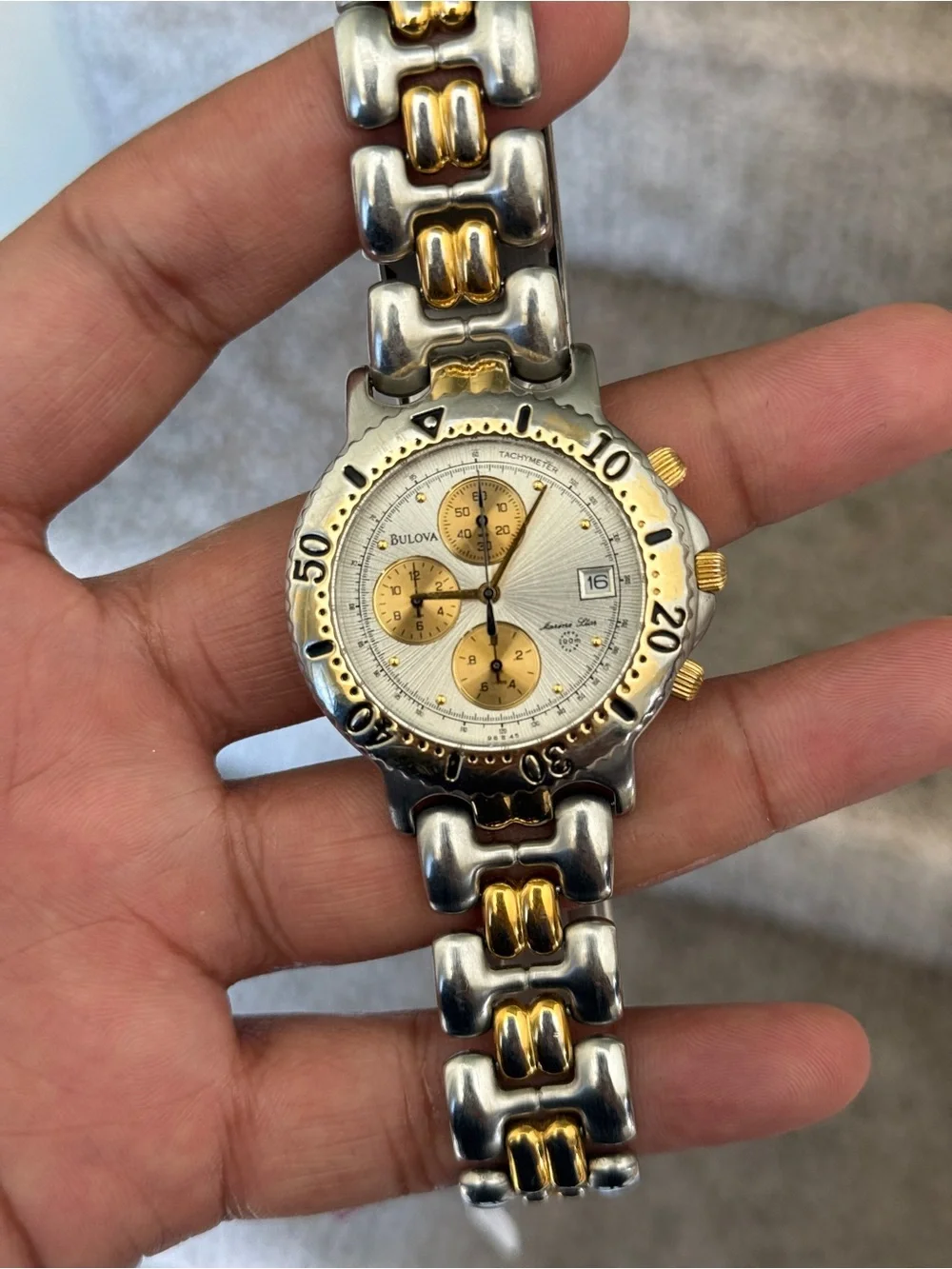 Bulova 90s marine star Two-Tone mens date Stainless Steel Watch